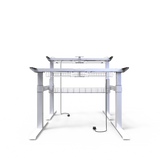 FLAIR DUO 2.1C White c/w Bamboo Desk Tops - Height Adjustable Double Bench