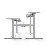 FLAIR DUO 2.1C White c/w Bamboo Desk Tops - Height Adjustable Double Bench