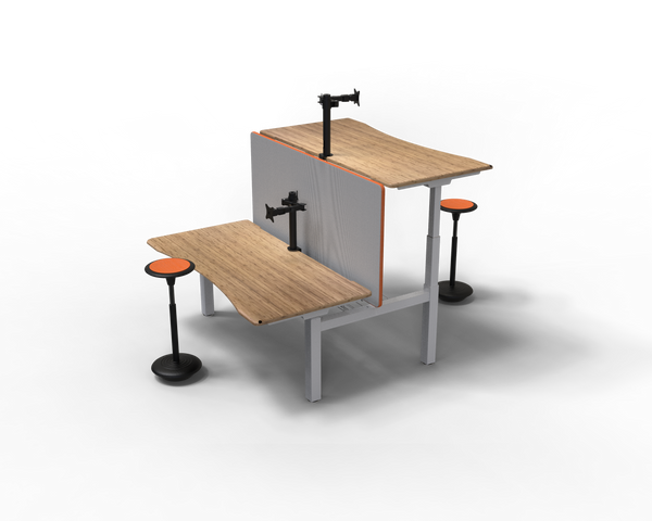 UNITY 2.2 White c/w Bamboo Desk Tops - Sit Stand Double Adjustable Bench
