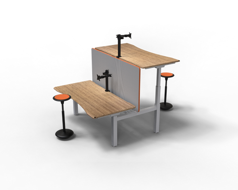 UNITY 2.2 White c/w Bamboo Desk Tops - Sit Stand Double Adjustable Bench