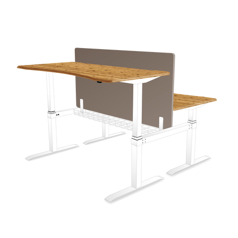 FLAIR DUO 2.1C White c/w Bamboo Desk Tops - Height Adjustable Double Bench